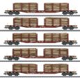 47154 H0 5er Set Doppelrungenwagen Snps 719 mit Holzladung, DBAG, Ep.V, WS Thumbnail 1