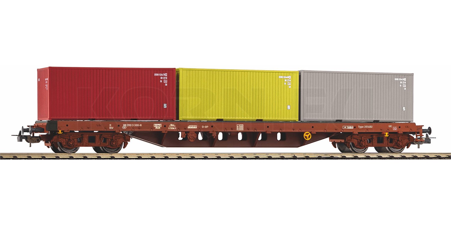 PIKO Containertragwagen DSB - H0 Modell Mit 3 Abnehmbaren Containern