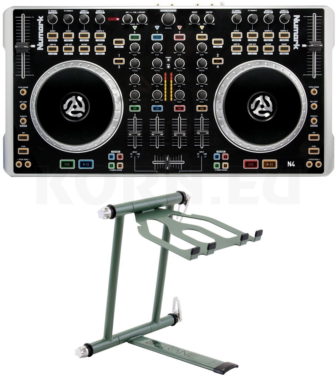 Numark N4 DJController + Crane CV3 Laptop Stand Set