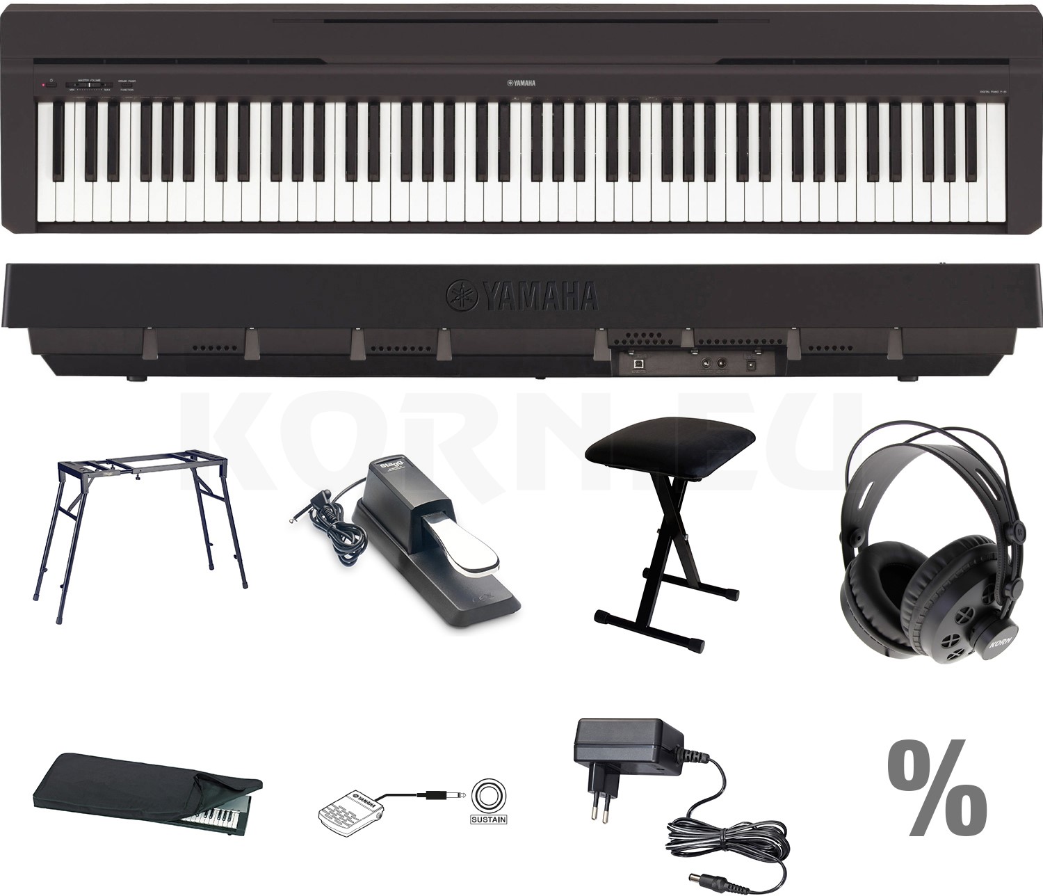 Yamaha P45 B Digital E-Piano Klavier mit X-Stativ Kopfhörer Staubschutz Hülle 
