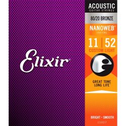 Elixir 11027 Acoustic Nanoweb Bronze Custom Light 011 - 052
