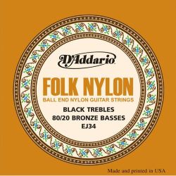Daddario EJ34 Folk Nylon Saitensatz Bronze/Black mit Ball End