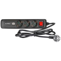 Adam Hall 8747S3USB Steckdosenleiste 3-fach mit USB-Ladebuchsen