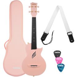 Cascha Carbon Fibre Ukulele Set Pink Konzert-Ukulele inkl. Gigbag & Zubehör
