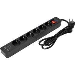 EUROLITE Steckdosenleiste ON-1 6-fach + 2 USB sw