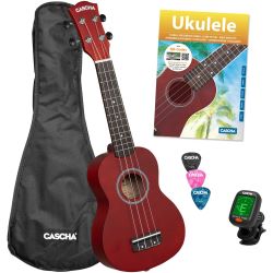 Cascha Linde Ukulele Set rot Sopran-Ukulele inkl. Gigbag & Zubehör