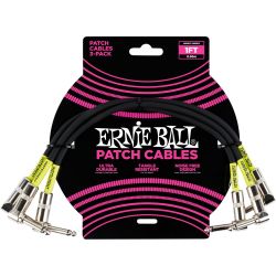 Ernie Ball EB6075 Patchkabel gewinkelt/gewinkelt schwarz 30cm 3er Pack