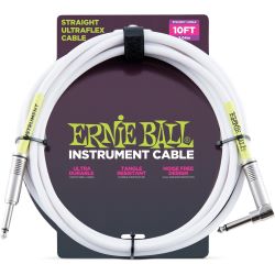 Ernie Ball EB6049 Instrumentenkabel gerade/gewinkelt weiß 3,04m