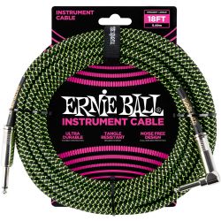 Ernie Ball EB6082 Instrumentenkabel gerade/gewinkelt schwarz/grün 5,4m
