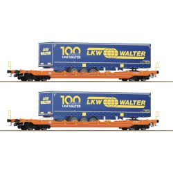 Roco 6600064 H0 2er Set Taschenwagen T5 mit Aufliegern LKW Walter, Wascosa, Ep. VI