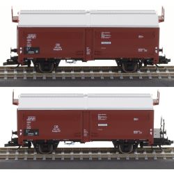 01032 Güterwagenset der DB mit 2 Schiebedach-/Schiebewandwagen Kmmgks, Ep. III