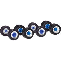 053907 Radsätze für Zugmaschinen mit Breitreifen, chrom/blau (5 Stück)