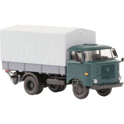 121044-12 IFA W50L Holzpritsche, Plane und Ladebordwand (blaugrün)