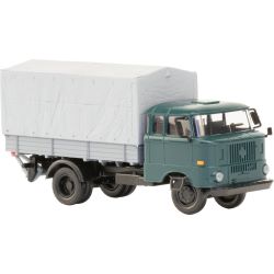 121047-12 IFA W50L Speditionskabine, Holzpritsche, Plane (blaugrün)