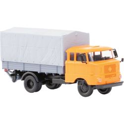 121047-15 IFA W50L Speditionskabine, Holzpritsche, Plane (pastellorange)
