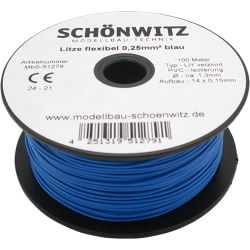 51279 Miniaturkabel Litze flexibel LIY 0,25mm², 100 Meter (blau)