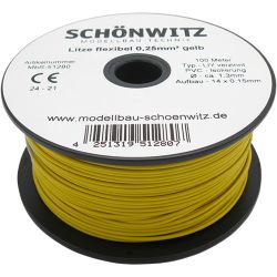 51280 Miniaturkabel Litze flexibel LIY 0,25mm², 100 Meter (gelb)