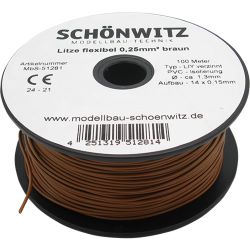 51281 Miniaturkabel Litze flexibel LIY 0,25mm², 100 Meter (braun)