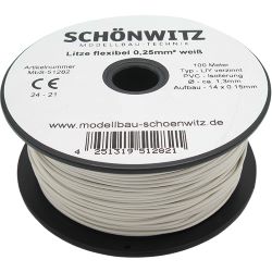 51282 Miniaturkabel Litze flexibel LIY 0,25mm², 100 Meter (weiß)