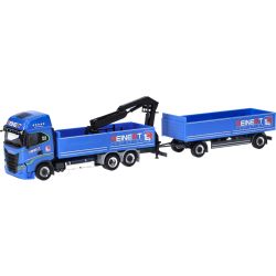 315265 H0 Iveco S-Way LNG Pritschen-Hängerzug mit Ladekran "Reinert Logistic"