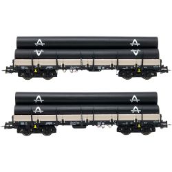 HR6477 DB, 2-tlg. Set Flachwagen Remms, mit Rohren Thyssen