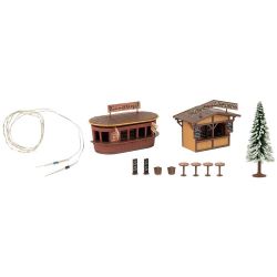 134006 H0 2 Weihnachtsmarktbuden mit beleuchtetem Weihnachtsbaum