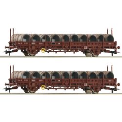 6600119 H0 2er Set Schwenkrungenwagen Ks mit Drahtrollen, SNCF, Ep. IV