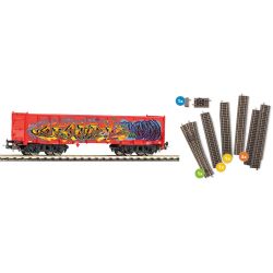 55380 H0 Ergänzungs-Set: Güterwagen mit Graffiti und Bettungsgleisen