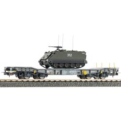 96280 H0 Panzertransportagen Slmmnps mit M113 Schützenpanzer, SBB-CFF, Ep. V