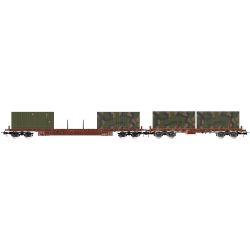 HR6716 H0 2er Set Rungenwagen Rgs + Rgmms, mit Militärcontainern, FS, Ep. IV-V