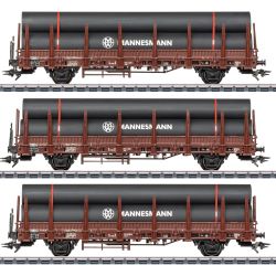 Märklin 46563 H0 3er Set Rungenwagen, DB, Ep. IV, mit Stahlröhren-Beladung, Set 1