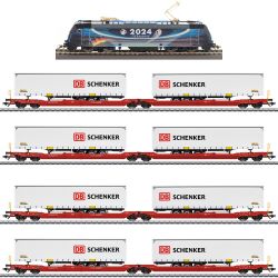 Märklin 36649 H0 E-Lok BR 185.2 + 4x Doppel-Taschenwagen Sdggmrss 738 SET
