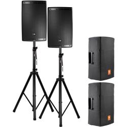 JBL EON 615 Aktive Lautsprecher + Stative + Schutzhüllen Set 1