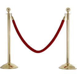 VIP Absperrsäulen goldfarben mit Kugel + Tau in rot SET B-Ware