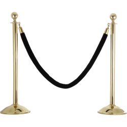 VIP Absperrsäulen goldfarben mit Kugel + Tau in schwarz SET B-Ware