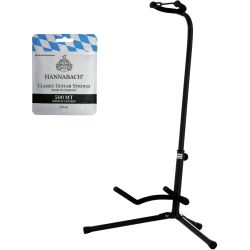 KORN Gitarrenständer Classic schwarz + Saitensatz Konzertgitarre