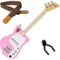 Loog Mini Electric Guitars Pink Kindergitarre + Gurt + Wandhalter