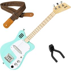 Loog Mini Electric Guitars Green Kindergitarre + Gurt + Wandhalter