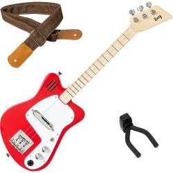 Loog Mini Electric Guitars Red Kindergitarre + Gurt + Wandhalter