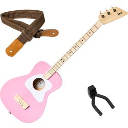 Loog PRO Acoustic Guitar Pink Kindergitarre + Gurt + Wandhalter