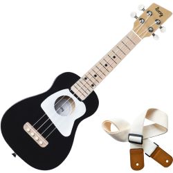 Loog Ukulele für Kinder schwarz + AMD Ukulele Gurt Weiß