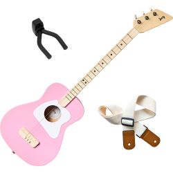 Loog PRO Acoustic Guitar Pink Kindergitarre + Gurt + Wandhalter