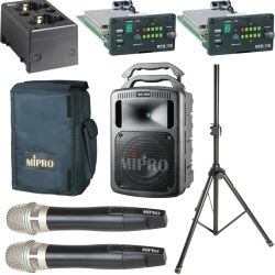 Mipro MA 708 D + Doppelempfänger + 2x Handsender + Cover + Stativ + Ladestation