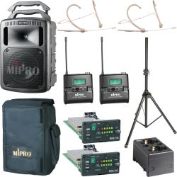 Mipro MA 708 D + Doppelemfänger + 2x Headset + Stativ + Cover + Ladestation