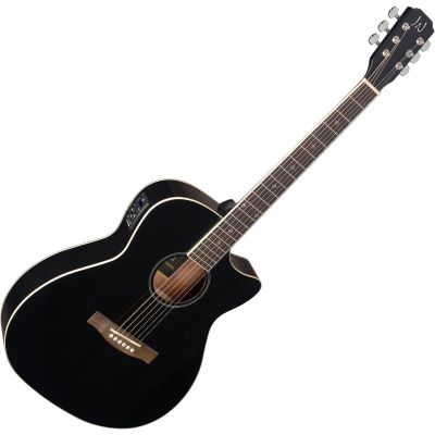 JN Guitars Thin Body Acoustic-Electric Auditorium Guitar - Black - BES-ACE  BK