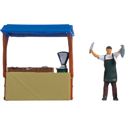 NOCH Tiny-Scenes – Stand à Fruits H0 Avec Vendeur, Marché Hebdomadaire, Figurines Peintes à La Main, échelle 1:87