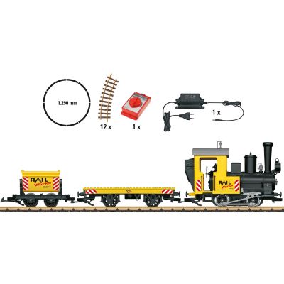 LGB 70504 G Gauge construction train starter set with large vehicles, track circle, tipper wagon and building-block wagon